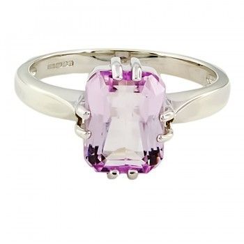 9ct White Gold Amethyst Ring Size N